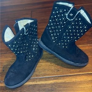 Toddler girls size 11 black suede gold stars boots booties Just Buds.